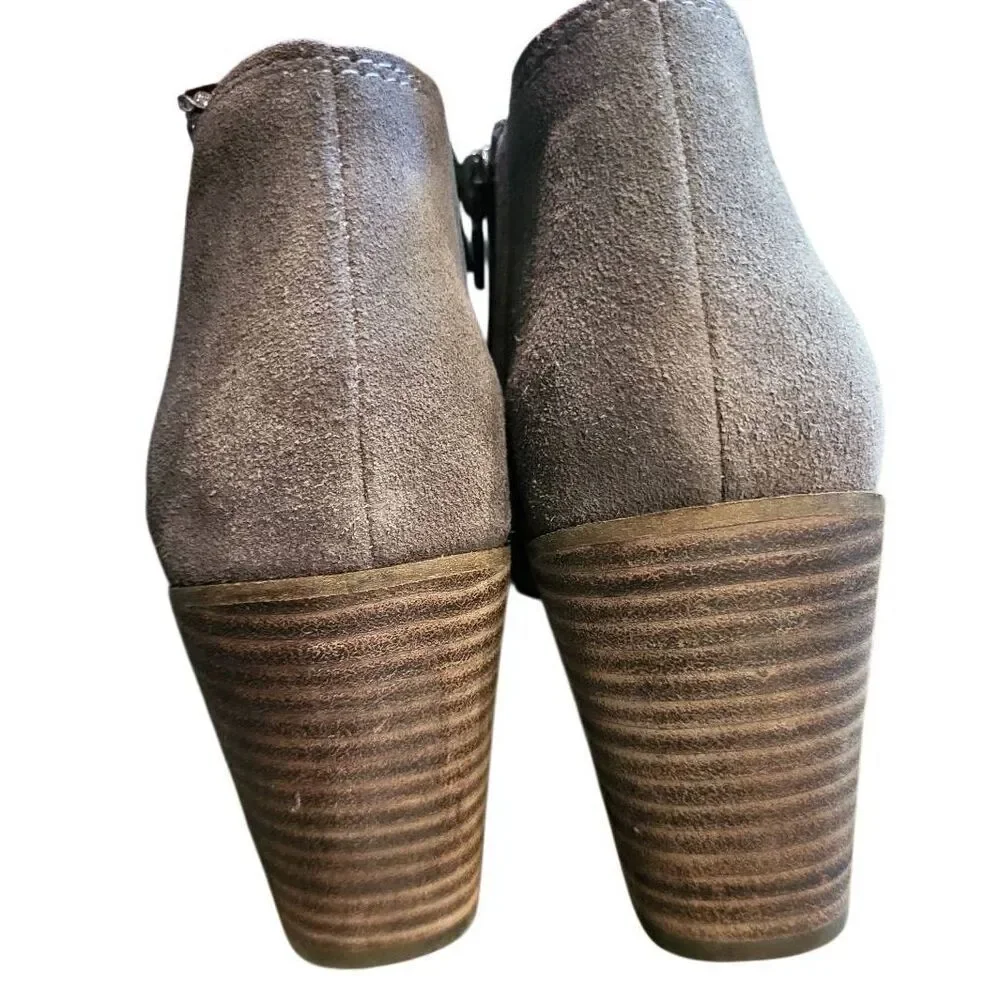 Lucky Brand Booties Women's 8 Taupe Brown Zollie Suede Leather Wedge Heel Cutout